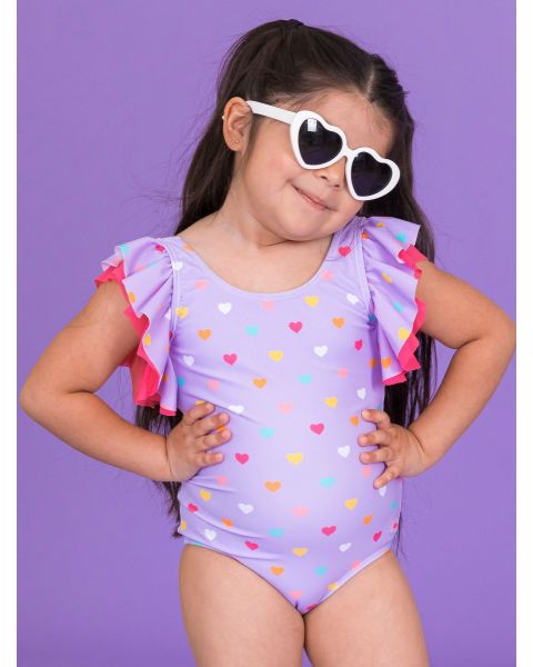 Lavender Colorful Hearts Butterfly One Piece Swimsuit