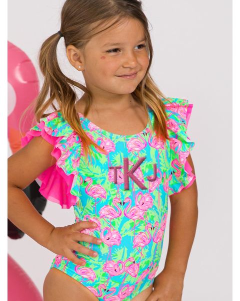 Neon Flamingo Fun Butterfly One Piece Swimsuit