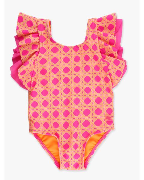 Neon Sherbet Cane Butterfly Sleeve One Piece Swimsuit