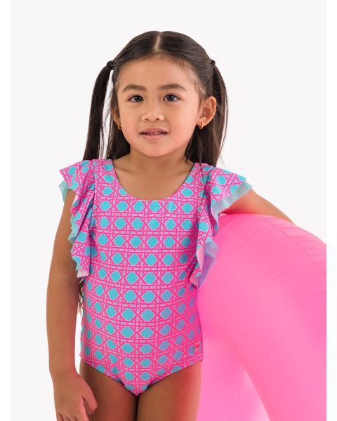 Neon Sorbet Cane Butterfly Sleeve One Piece Swimsuit