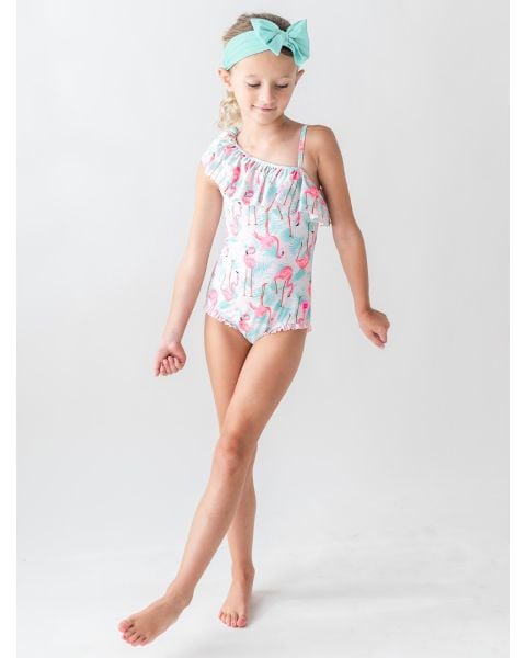 Vibrant Flamingo One Shoulder Ruffle One Piece