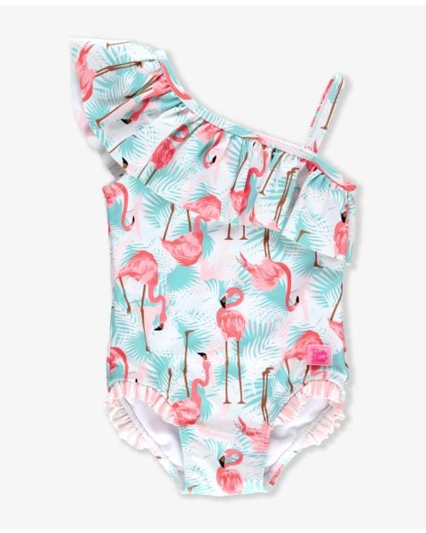Vibrant Flamingo One Shoulder Ruffle One Piece