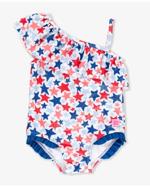 Shimmer Star-Spangled One Shoulder Ruffle One Piece