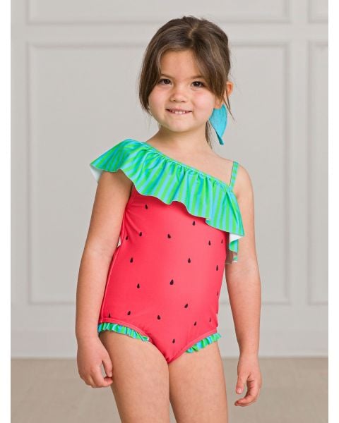 Watermelon One Shoulder Ruffle One Piece Swimsuit