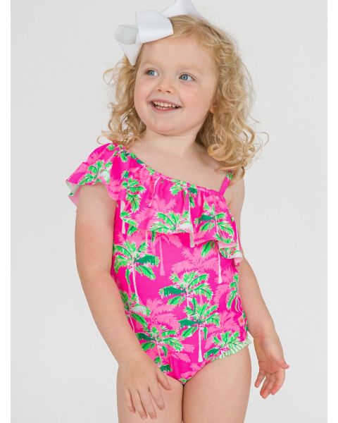 Neon Palm Paradise One Shoulder One Piece Swimsuit