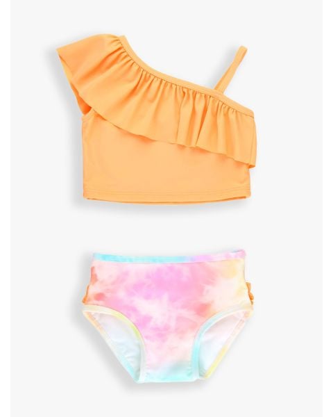 Rainbow Watercolor One Shoulder Ruffle Tankini