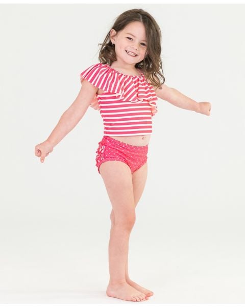 Hot Pink Heart One Shoulder Ruffle Tankini