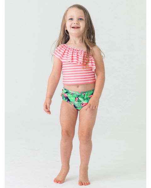 Flamingo Frenzy One Shoulder Ruffle Tankini