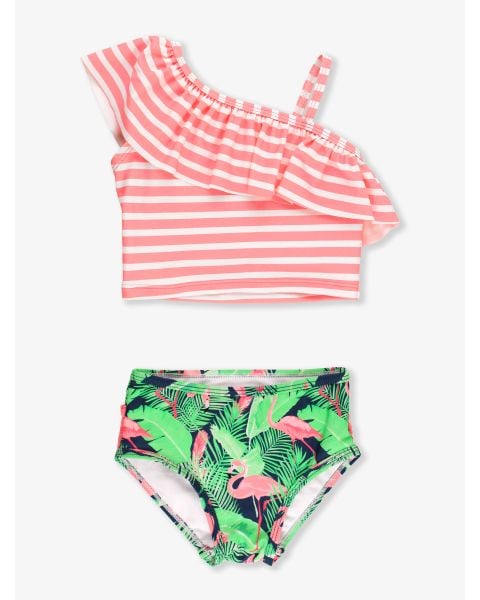 Flamingo Frenzy One Shoulder Ruffle Tankini