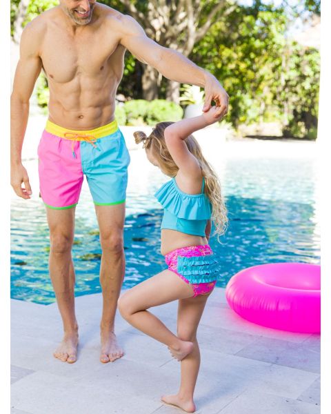 Neon Island Time One Shoulder Ruffle Tankini