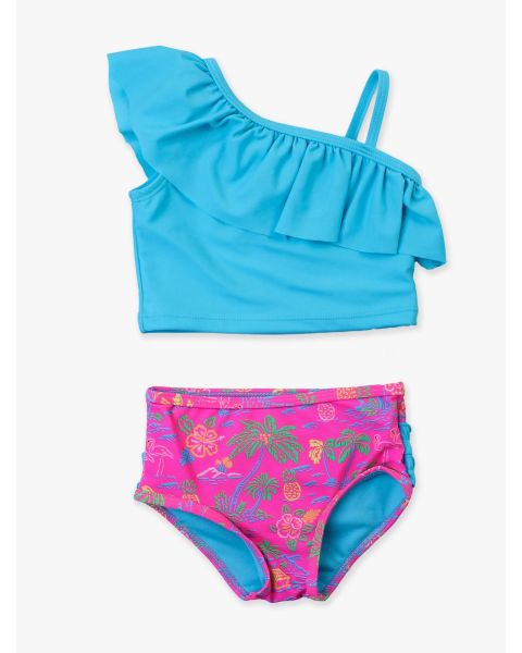 Neon Island Time One Shoulder Ruffle Tankini
