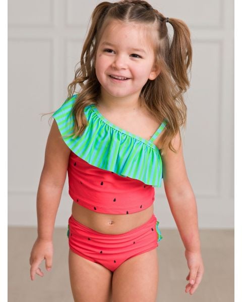 Watermelon One Shoulder Ruffle Tankini Swimsuit