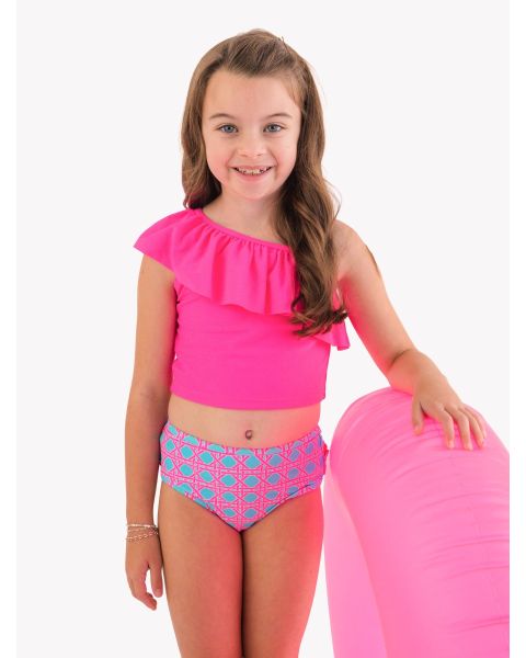 Neon Sorbet Cane One Shoulder Ruffle Tankini 2-Piece Swimsuit, with Signature Rear Ruffles
