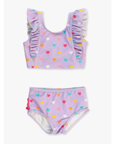 Lavender Colorful Hearts Waterfall Tankini 2-Piece Swimsuit, with Signature Rear Ruffles