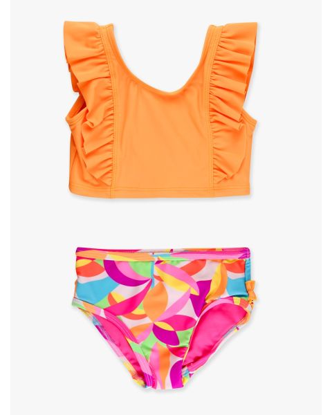 Neon Tropical Adventure Waterfall Tankini 2-Piece Swimsuit, with Signature Rear Ruffles