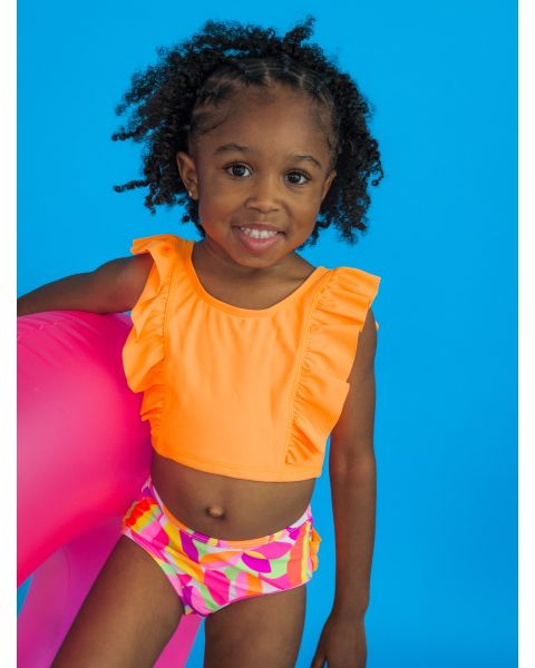 Neon Tropical Adventure Waterfall Tankini 2-Piece Swimsuit, with Signature Rear Ruffles