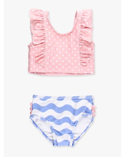 Periwinkle Blue Wavy Stripe Waterfall Tankini 2-Piece Swimsuit, with Signature Rear Ruffles