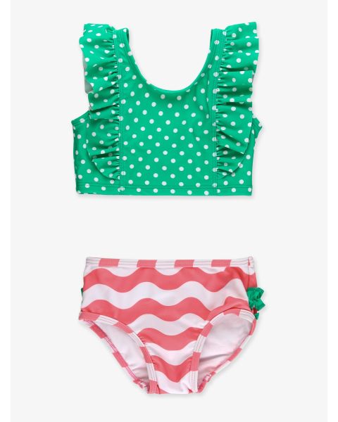 Bubblegum Pink Wavy Stripe Waterfall Tankini 2-Piece Swimsuit, with Signature Rear Ruffles