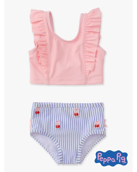 Periwinkle Blue Seersucker Peppa Pig Waterfall Tankini 2-Piece Swimsuit, with Signature Rear Ruffles