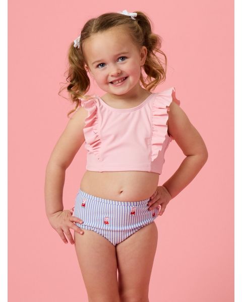 Periwinkle Blue Seersucker Peppa Pig Waterfall Tankini 2-Piece Swimsuit, with Signature Rear Ruffles