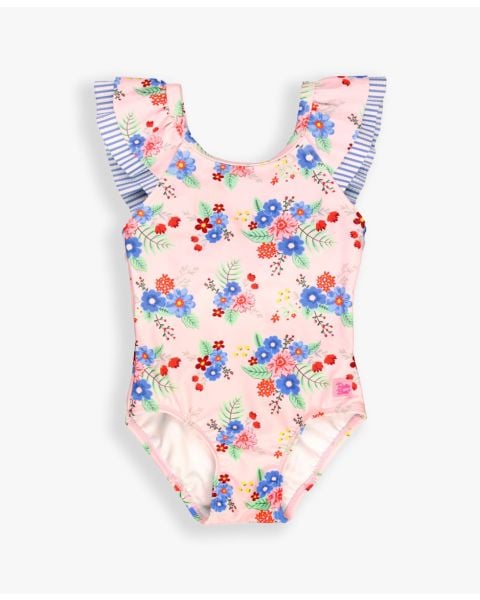 Coastal Breeze Floral Ruffle V-Back One Piece