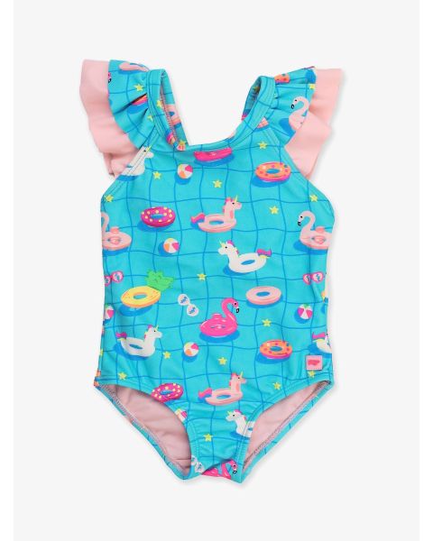 Neon Pool Party Ruffle V-Back One Piece