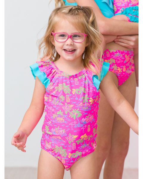 Neon Island Time Ruffle V-Back One Piece