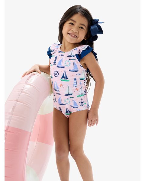 Pink Sweet Sails Bow V-Back One Piece Swimsuit