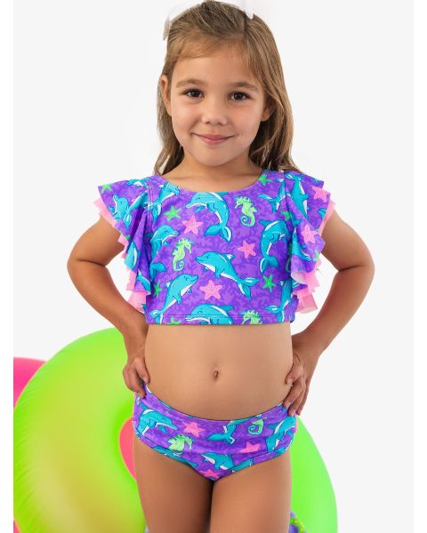 Neon Fin Friends Butterfly Tankini 2-Piece Swimsuit, with Signature Rear Ruffles