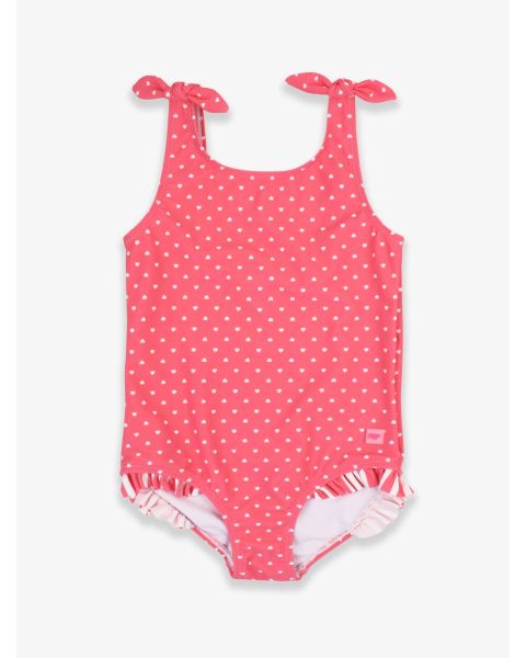 Hot Pink Heart Polka Dot Tie Shoulder One Piece