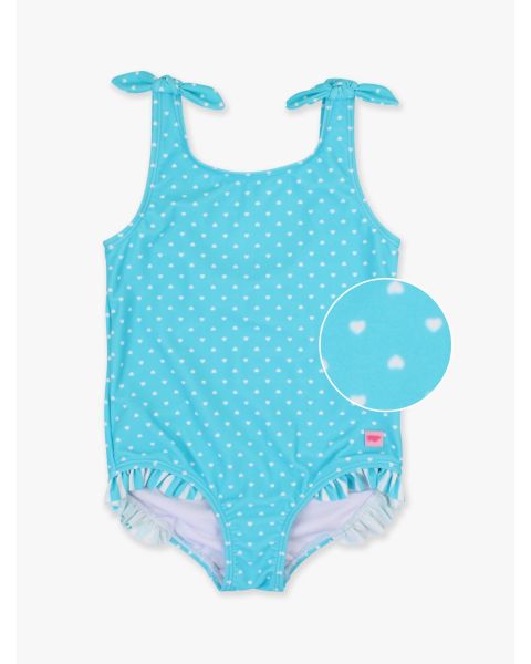 Bright Aqua Heart Polka Dot Tie Shoulder One Piece