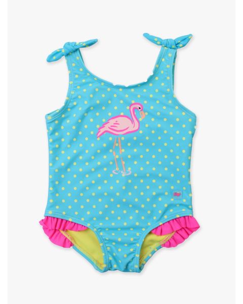 Neon Flamingo Dot Tie Shoulder One Piece