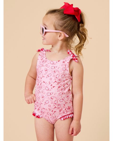 Pink Bandana Tie Shoulder One Piece Swimsuit
