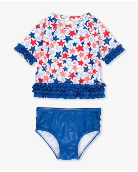 Shimmer Star-Spangled Classic Short Sleeve Rash Guard Bikini Swimsuit