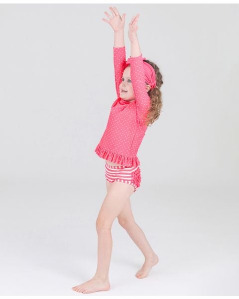 Hot Pink Heart Long Sleeve Rash Guard Bikini