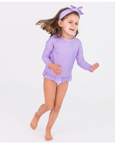 Lavender Heart Polka Dot Long Sleeve Rash Guard Bikini
