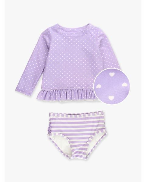 Lavender Heart Polka Dot Long Sleeve Rash Guard Bikini