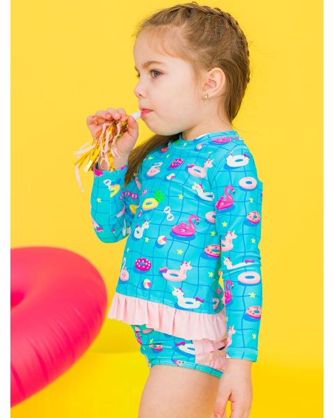Neon Pool Party Long Sleeve Rash Guard Bikini