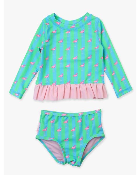 Neon Flamingo Stripe Long Sleeve Rash Guard Bikini