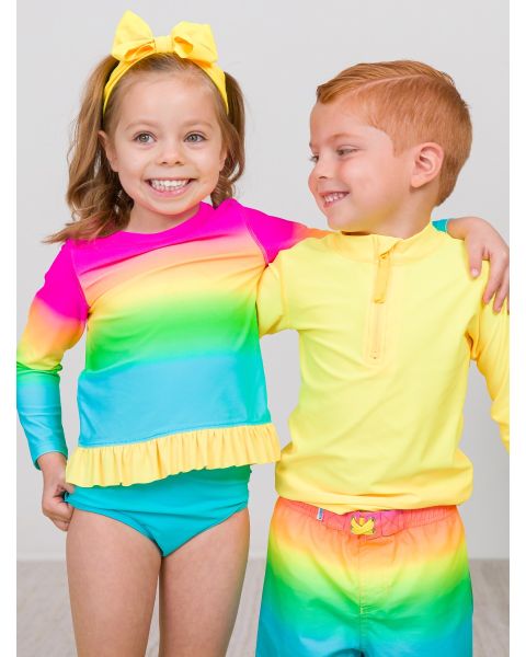 Neon Sunset Long Sleeve Rash Guard Bikini
