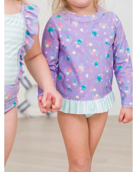 Purple Garden Long Sleeve Rash Guard Bikini
