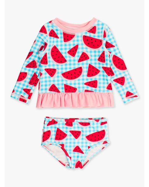 Watermelon Gingham Long Sleeve Rash Guard Bikini Swimsuit