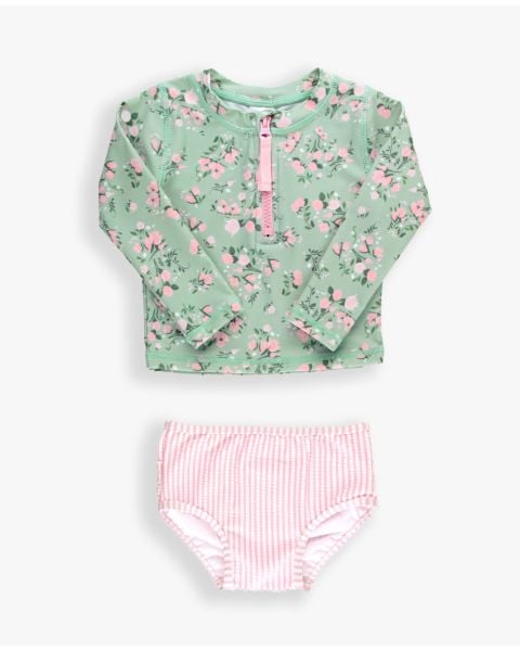 Tea Roses Long Sleeve Zipper Rash Guard 2-Piece