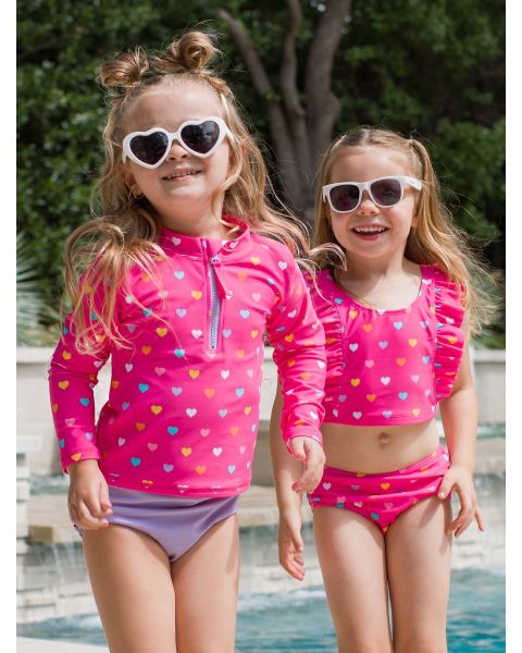 Colorful Hearts Long Sleeve Zipper Rash Guard 2-Piece