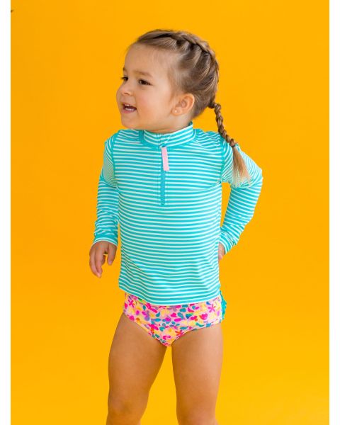 Vibrant Neon Long Sleeve Zipper Rash Guard 2-Piece