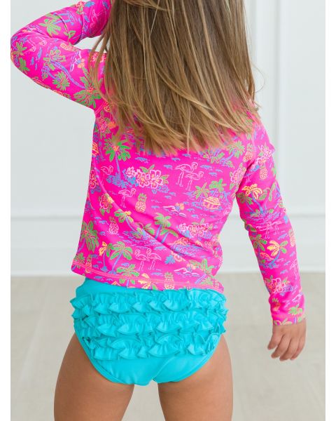 Neon Island Time Long Sleeve Zipper Rash Guard 2-Piece