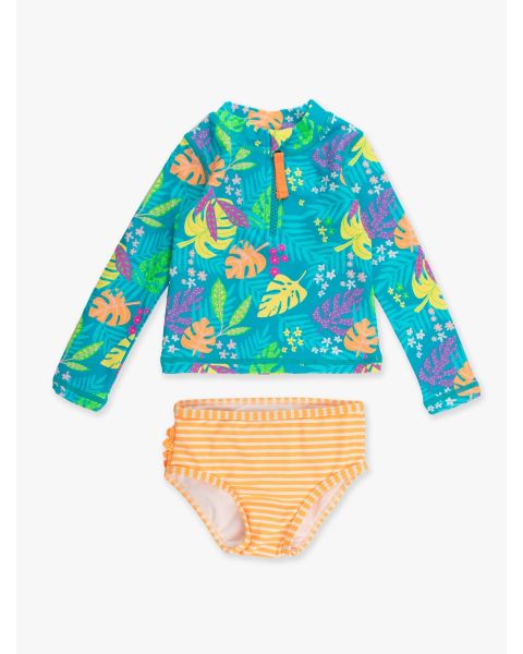 Neon Tiki Vibes Long Sleeve Zipper Rash Guard 2-Piece