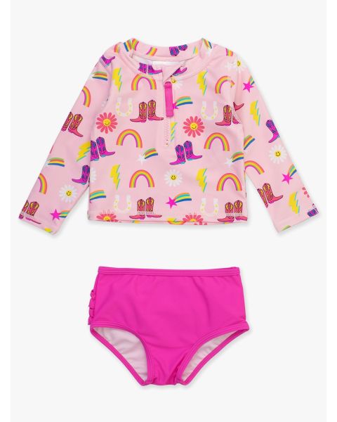 Cowgirl Cutie Long Sleeve Zipper Rash Guard 2-Piece Swim Suit without Ruffles