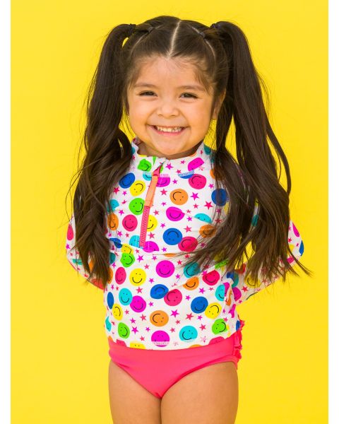Star Smile Long Sleeve Zipper Rash Guard 2-Piece