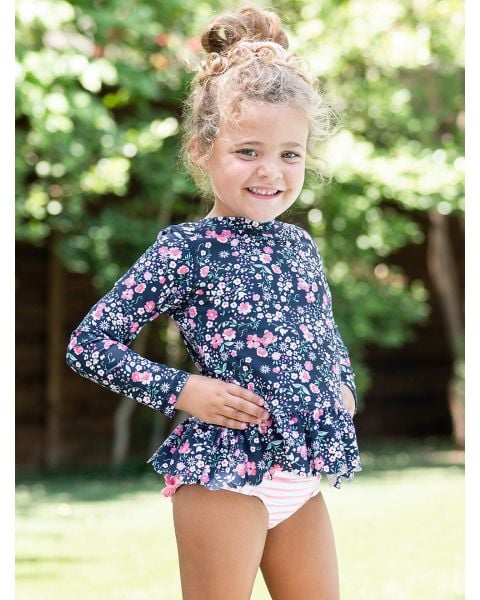 Moonlit Meadow Scalloped Long Sleeve Rash Guard 2-Piece